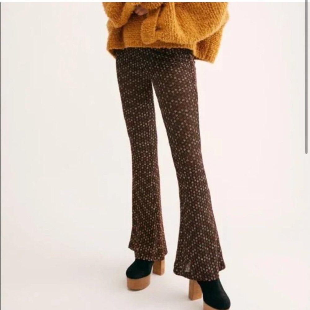 Free People Party Pull On Floral Textur 3D Embroidered Black Flare Leggings XS